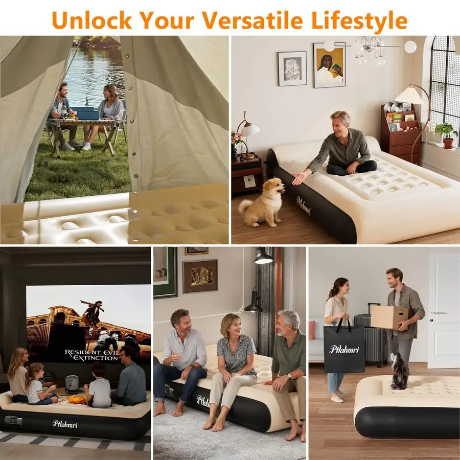 Air Mattress Full with Built in Pump for Camping 16 High Speed Inflatable Mattress Inflation Completed in 3 Minutes, Luxury Blow