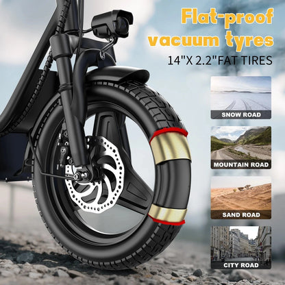 UPlee GQ8 Electric Bike For Adults, Folding Electric Bike, 250W Peak Motor, Scooter EBike With 14" Tire 48V 15AH Battery