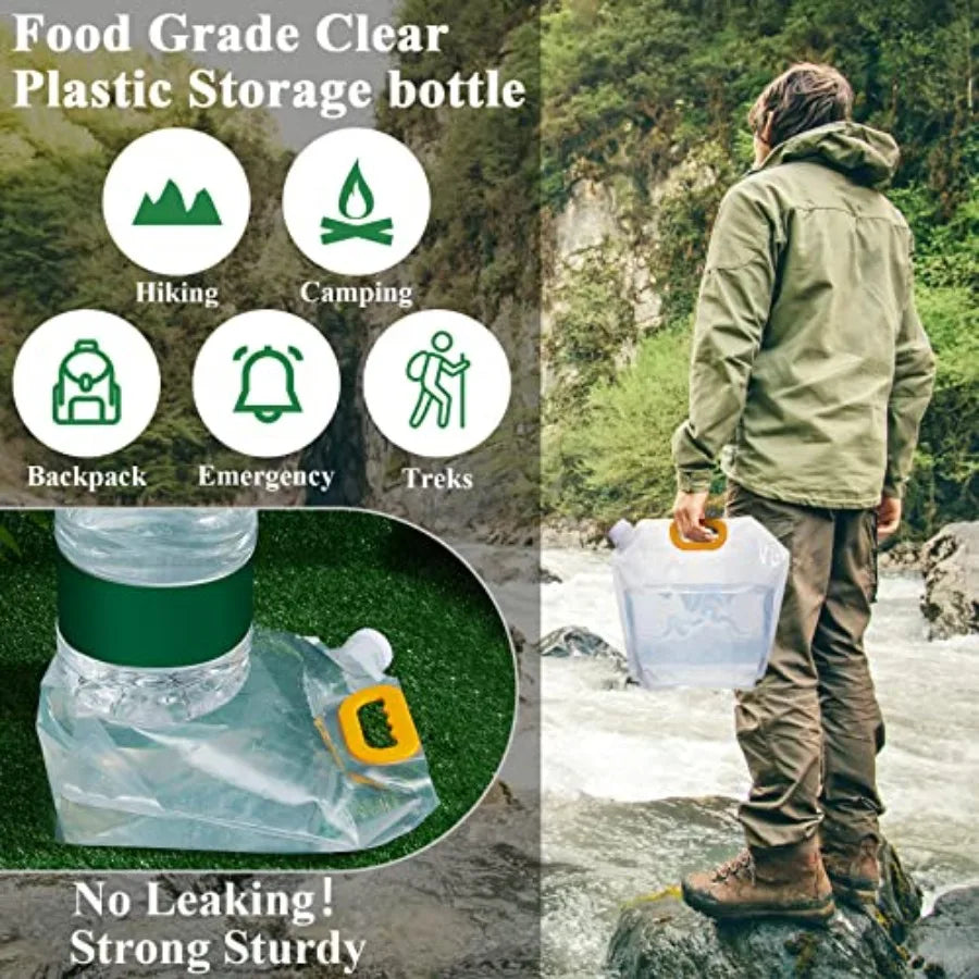 36 Pcs 1.3 Gallon Collapsible Clear Water Storage Bag Freezable Foldable Plastic Container for Outdoor Camping Emergency Use