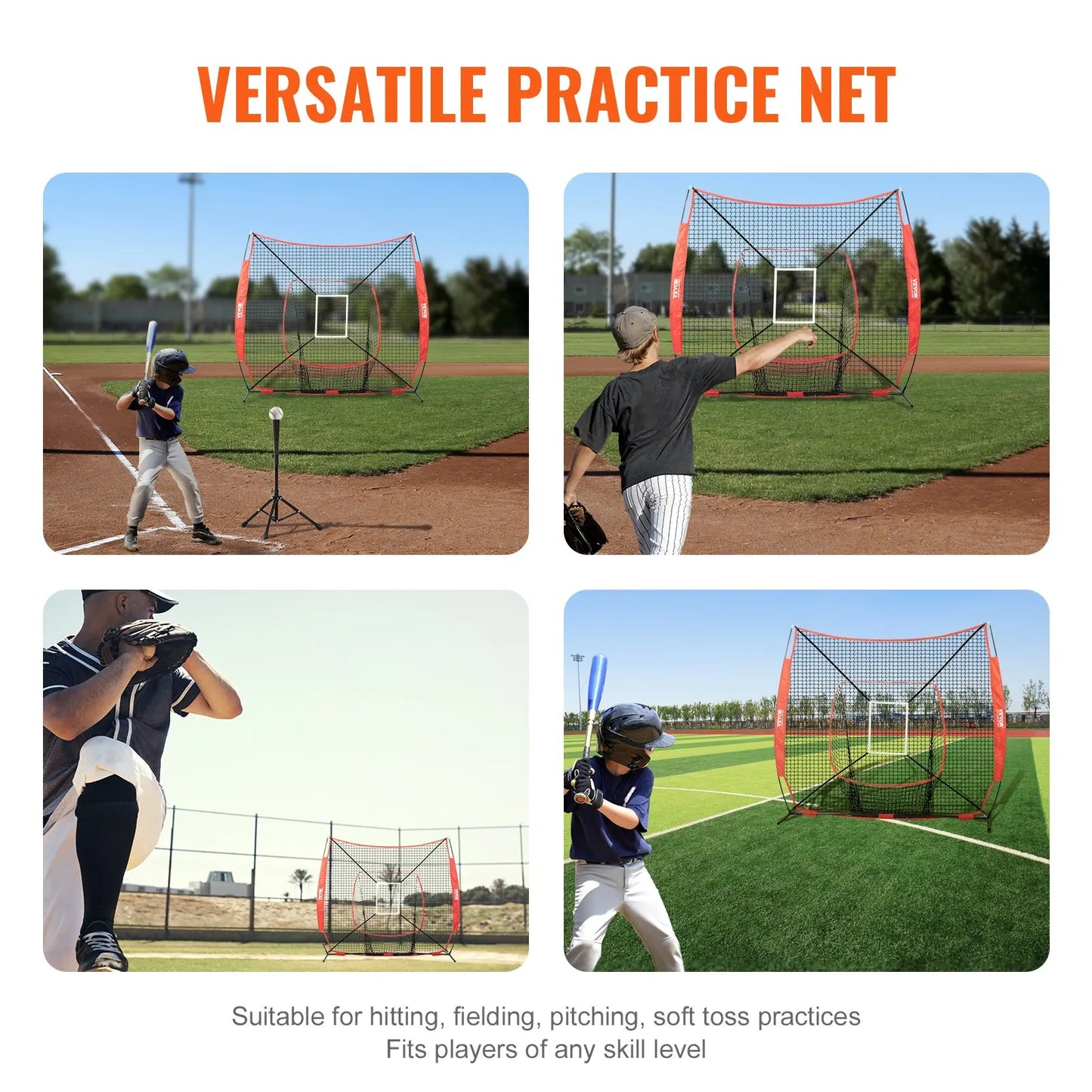 7x7 Ft Baseball Softball Practice Net, Portable Baseball Training Net For Hitting Batting Catching Pitching, Backstop Baseball