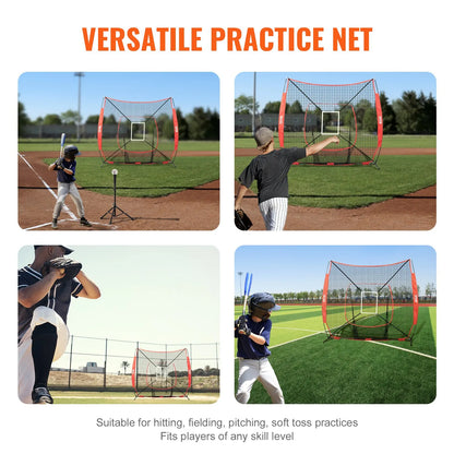 7x7 Ft Baseball Softball Practice Net, Portable Baseball Training Net For Hitting Batting Catching Pitching, Backstop Baseball