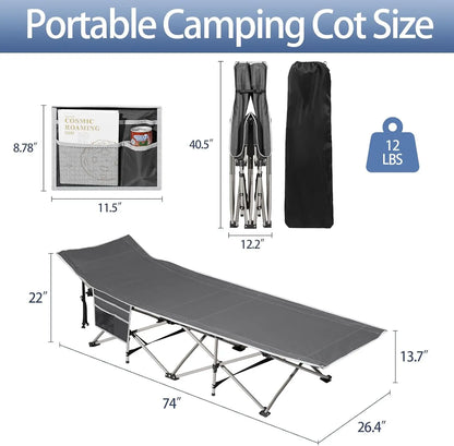 Portable Camping Cot with Mattress - Heavy Duty Folding Bed for Outdoor, Beach, Office - Max Load 300 LBS