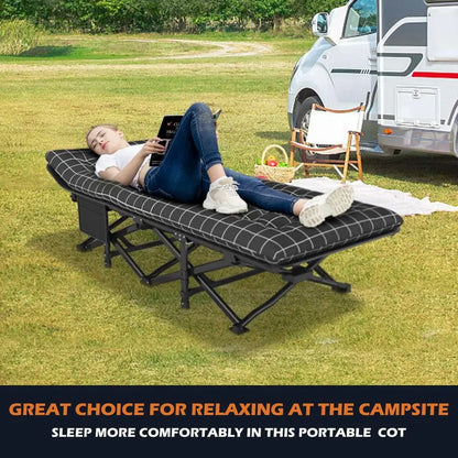 Camping Cot for Adults with Cushion Comfortable, Portable Folding Bed for Sleeping, Lightweight Folding Bed with Carry Bag for K