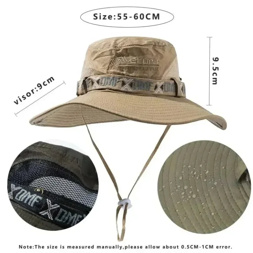 Outdoor hat Summer Men's Wide Brim Bucket Hat UV Protection Panama Style Mesh Fisherman Beach Sun Hat for Outdoor Hunting Hiking