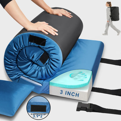3 Inch Memory Foam Camping Mattress, Dual Layer Thick Sleeping Camp Pad for Car Tent Cot, Roll-Up Portable Glamping Floor Bed
