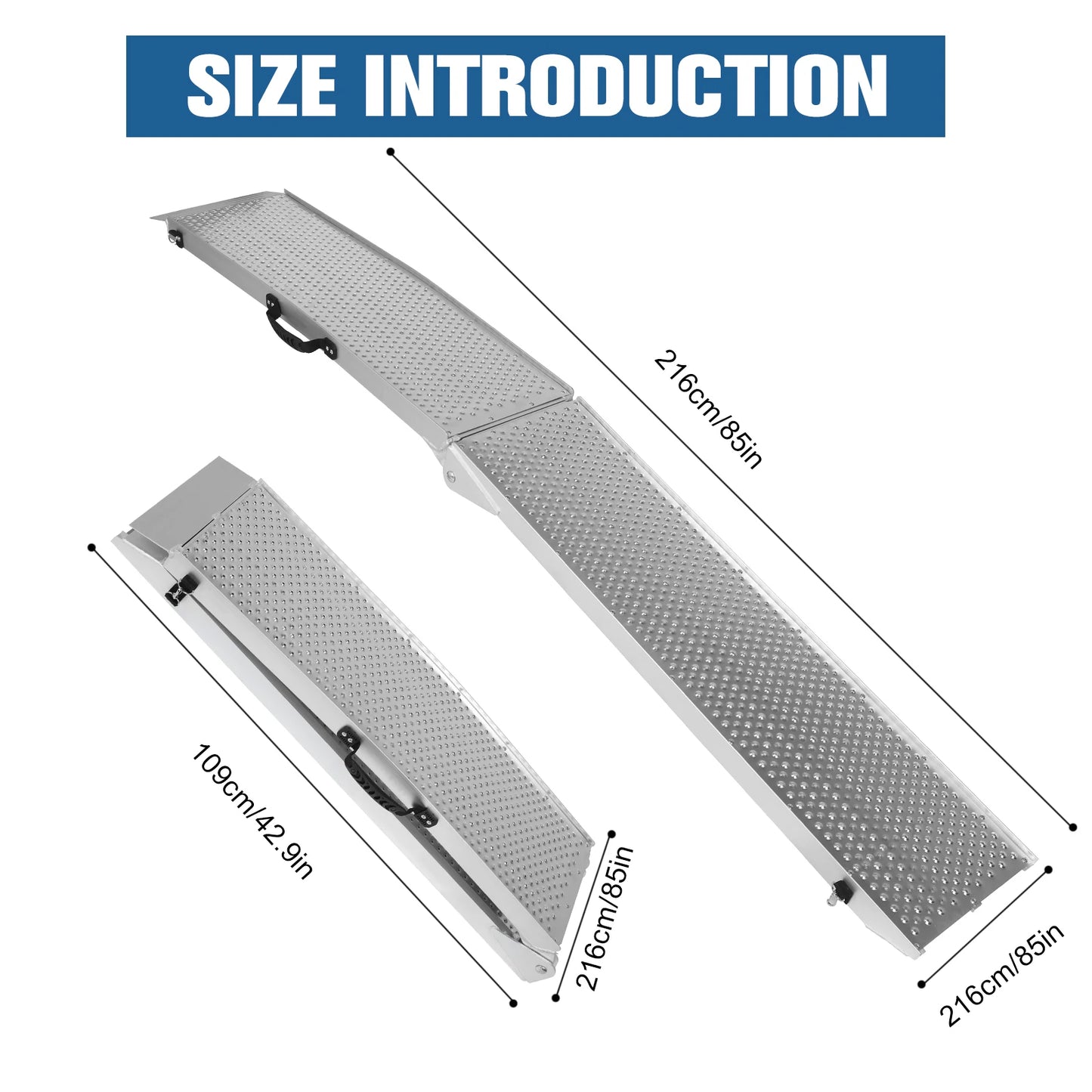 2Pcs 85inch Metal Ramps Ladder with Handle Foldable Truck Loading Ramps for Motorcycles Lawn Mowers UTVs and More
