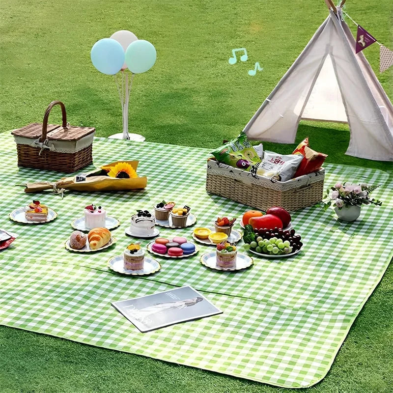 Waterproof Picnic Mat  - Ins Style Outdoor Blanket, Portable, Dirt-Proof, for Beach, Camping, Park, Easy Fold (Checke