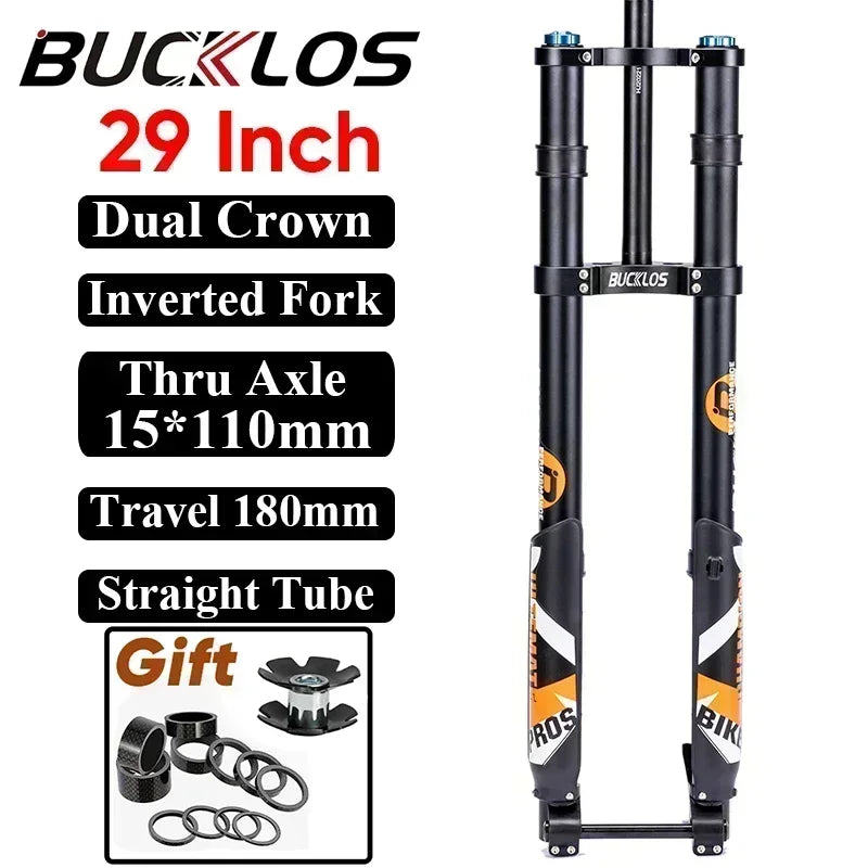BUCKLOS Dual Crown Inverted Air Fork 26/27.5/29Inch DH MTB Air Suspension Fork 15*110mm Boost Fork E-bike Downhill Bike Parts