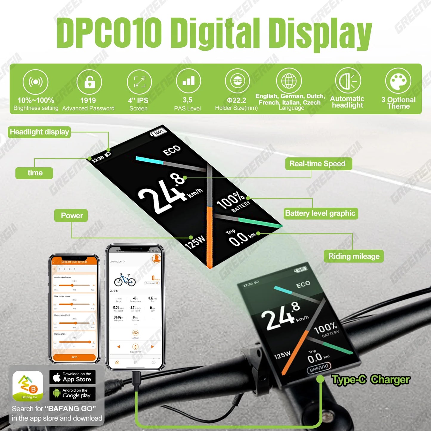 Ebike Display For BAFANG CAN BUS BBS Motor DPC010 DPC080 EKD01 Bluetooth Electric Bike Computer 5PIN Male Bicycle Speedometer