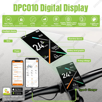 Ebike Display For BAFANG CAN BUS BBS Motor DPC010 DPC080 EKD01 Bluetooth Electric Bike Computer 5PIN Male Bicycle Speedometer