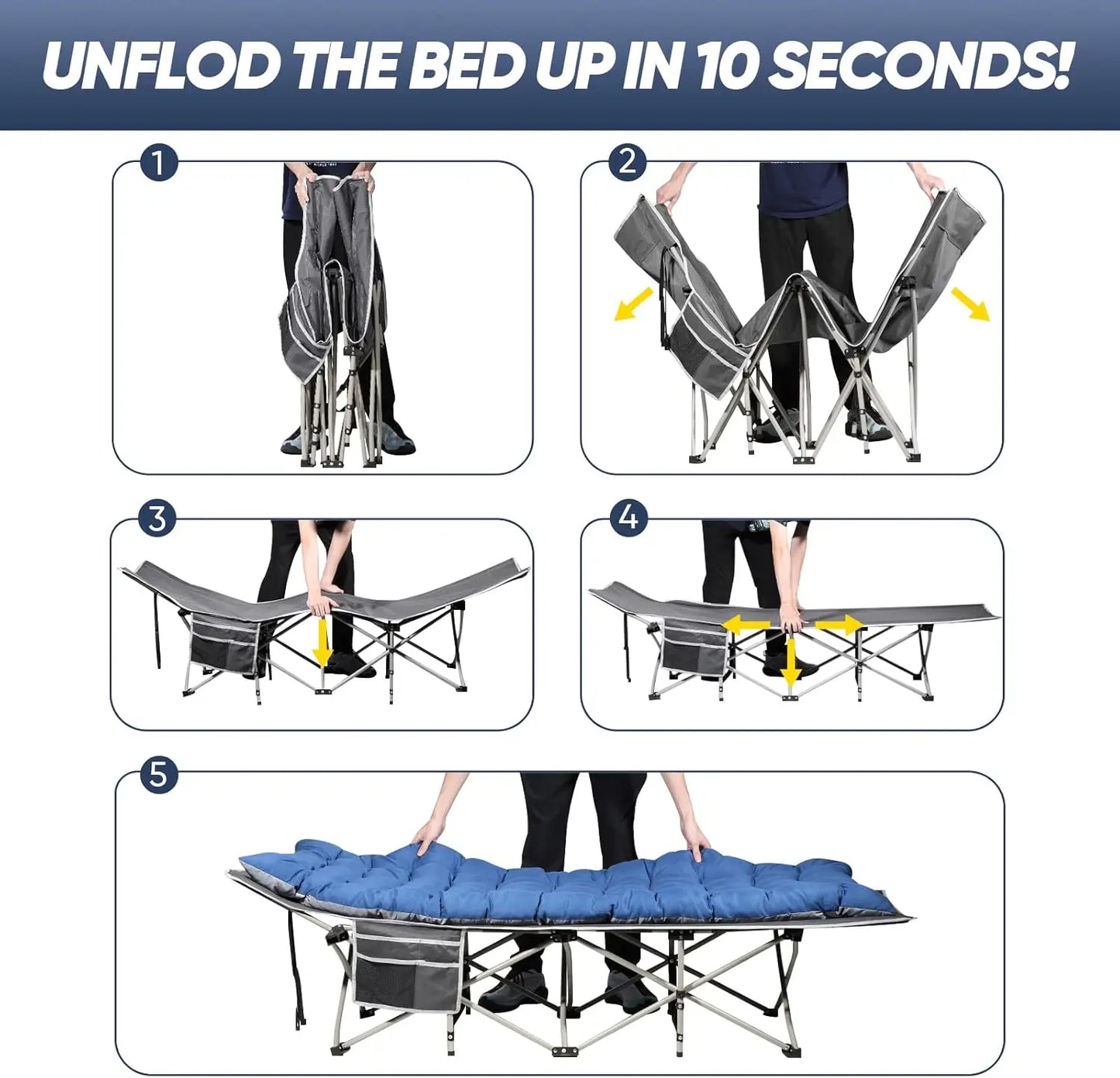 Portable Camping Cot with Mattress - Heavy Duty Folding Bed for Outdoor, Beach, Office - Max Load 300 LBS