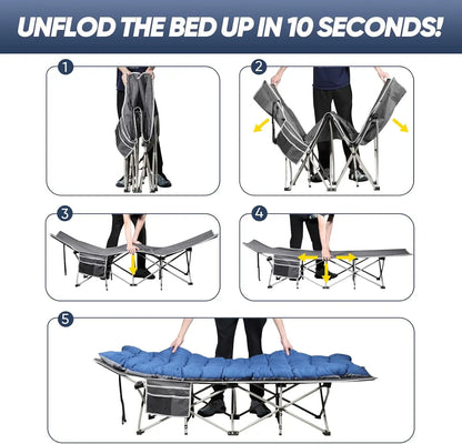 Portable Camping Cot with Mattress - Heavy Duty Folding Bed for Outdoor, Beach, Office - Max Load 300 LBS