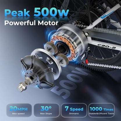 Varun C20-2 Adult Electric Bike, 500W Peak Power, 36V 7.8Ah Battery, 20" Tire City E-bike, 20MPH, Ebike UL2849 【1 Year Warranty】