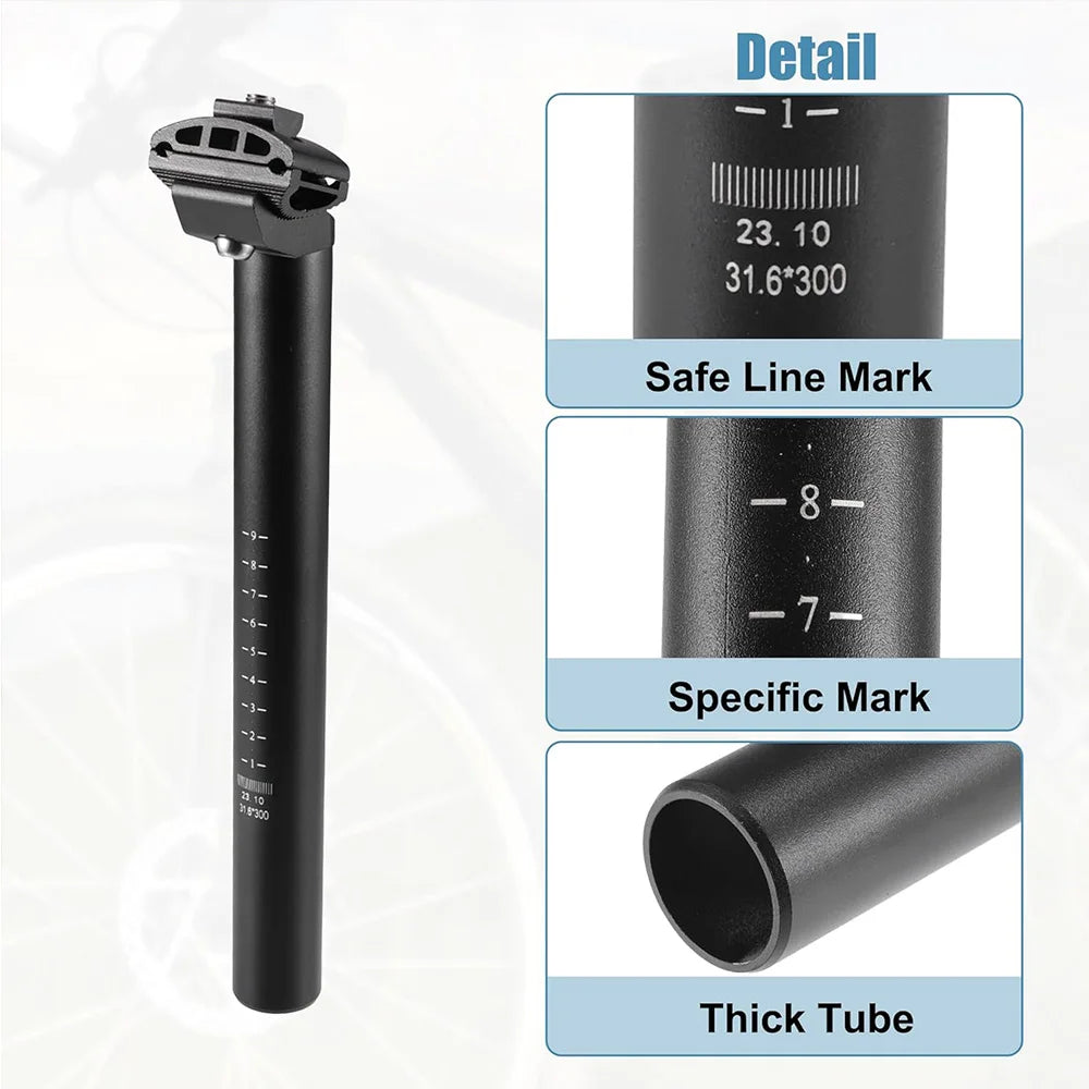 300mm Bike Seat Post 25.4/27.2/28.6/30.4/30.8/31.6mm Aluminum Alloy SeatPost Suitable for Bicycle Mountain Bike Road Bike MTB