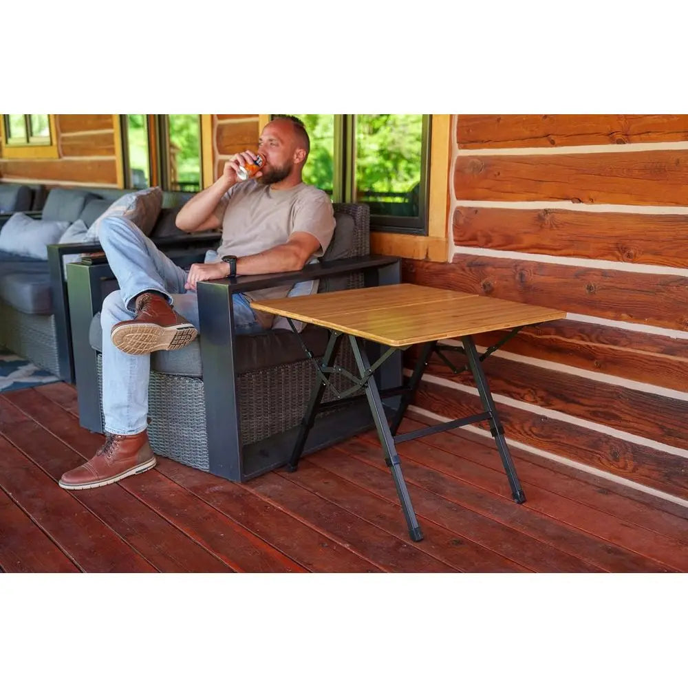 Foldable Bamboo Patio Table for Indoor/Outdoor Use (Made by Caddis Sports)