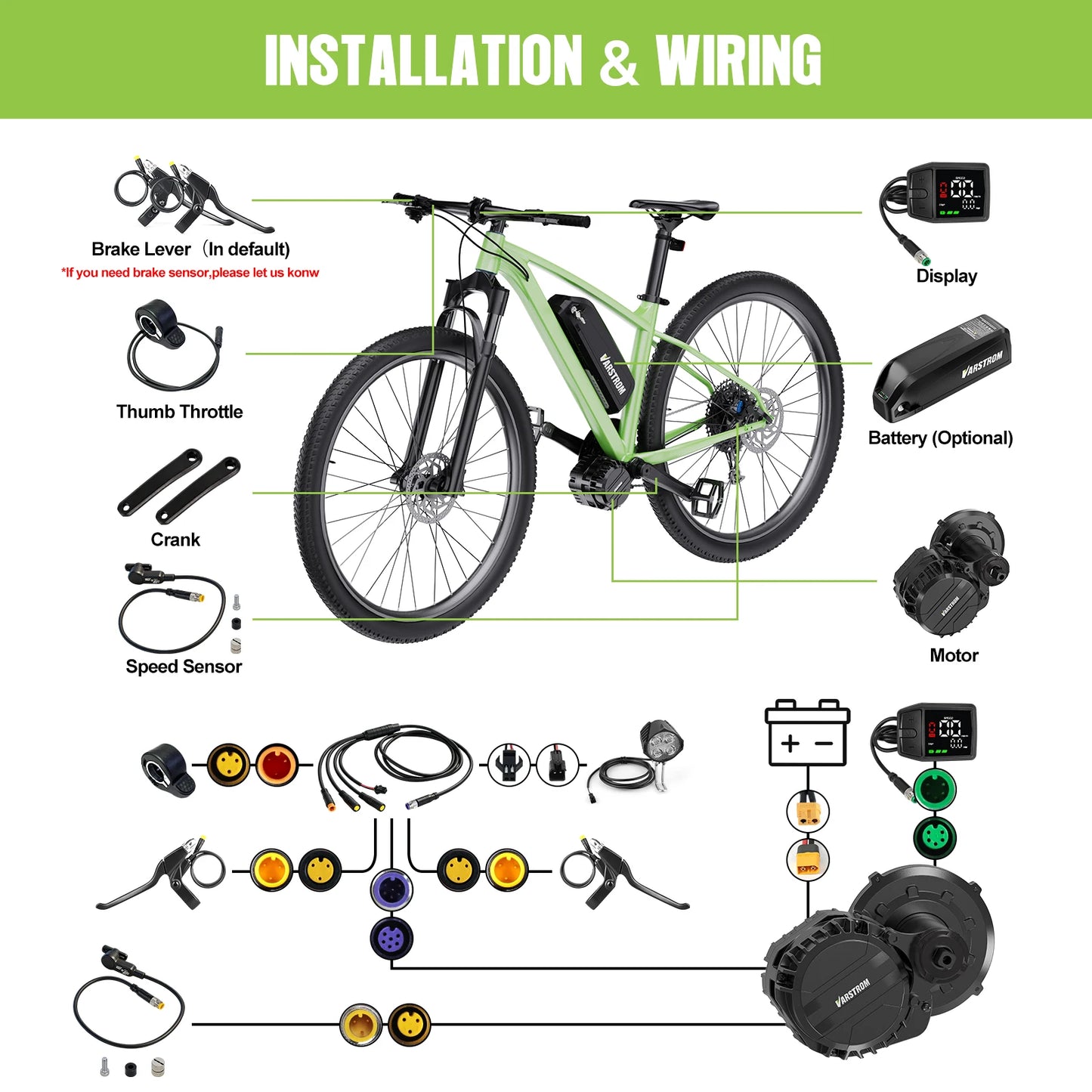 Varstrom 750W Mid Motor Kit Torque Sensor Drive VSM01 48V 36V eBike Engine Electric Bicycle Conversion Kit with 13 24Ah Battery
