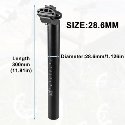 300mm Bike Seat Post 25.4/27.2/28.6/30.4/30.8/31.6mm Aluminum Alloy SeatPost Suitable for Bicycle Mountain Bike Road Bike MTB