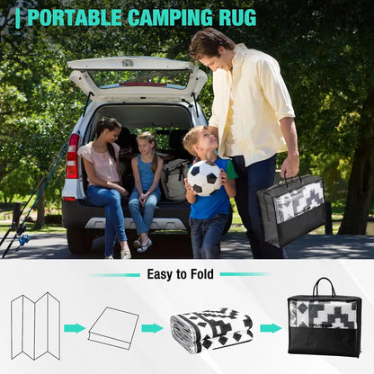5'X8' Waterproof Outdoor Rug with LED Lights, Reversible Plastic Straw Mat for Patio, RV, Camping & Beach