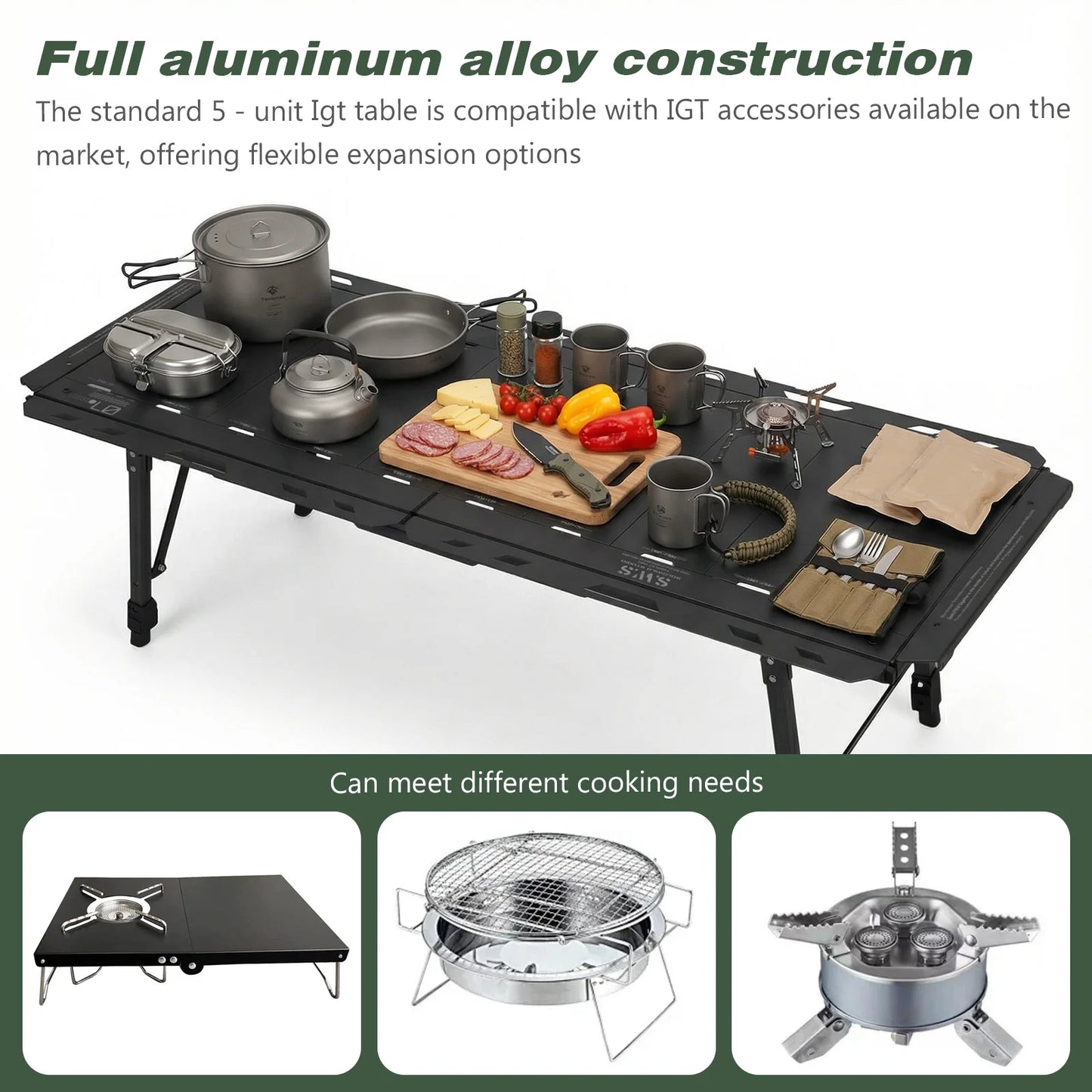 Foldable IGT Camping Table 120KG Load Capacity with Adjustable Height Leg with Carry Bag for Hiking Picnic Fishing Beach