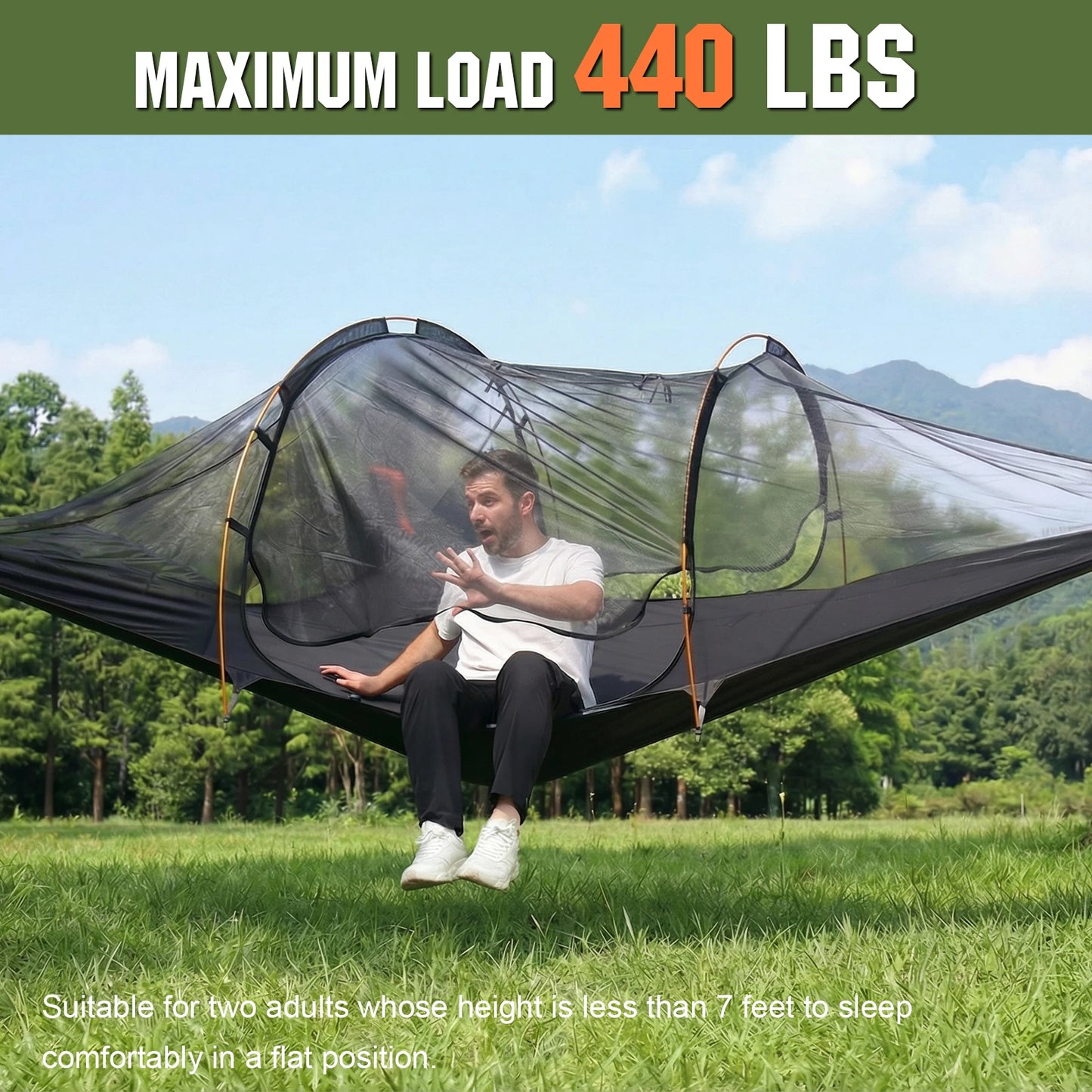 3 Point Hammock Tent with Mosquito Net & RainFly Lay Flat Hammock 660 LBS Load Capacity for Outdoor Backpacking & Hiking