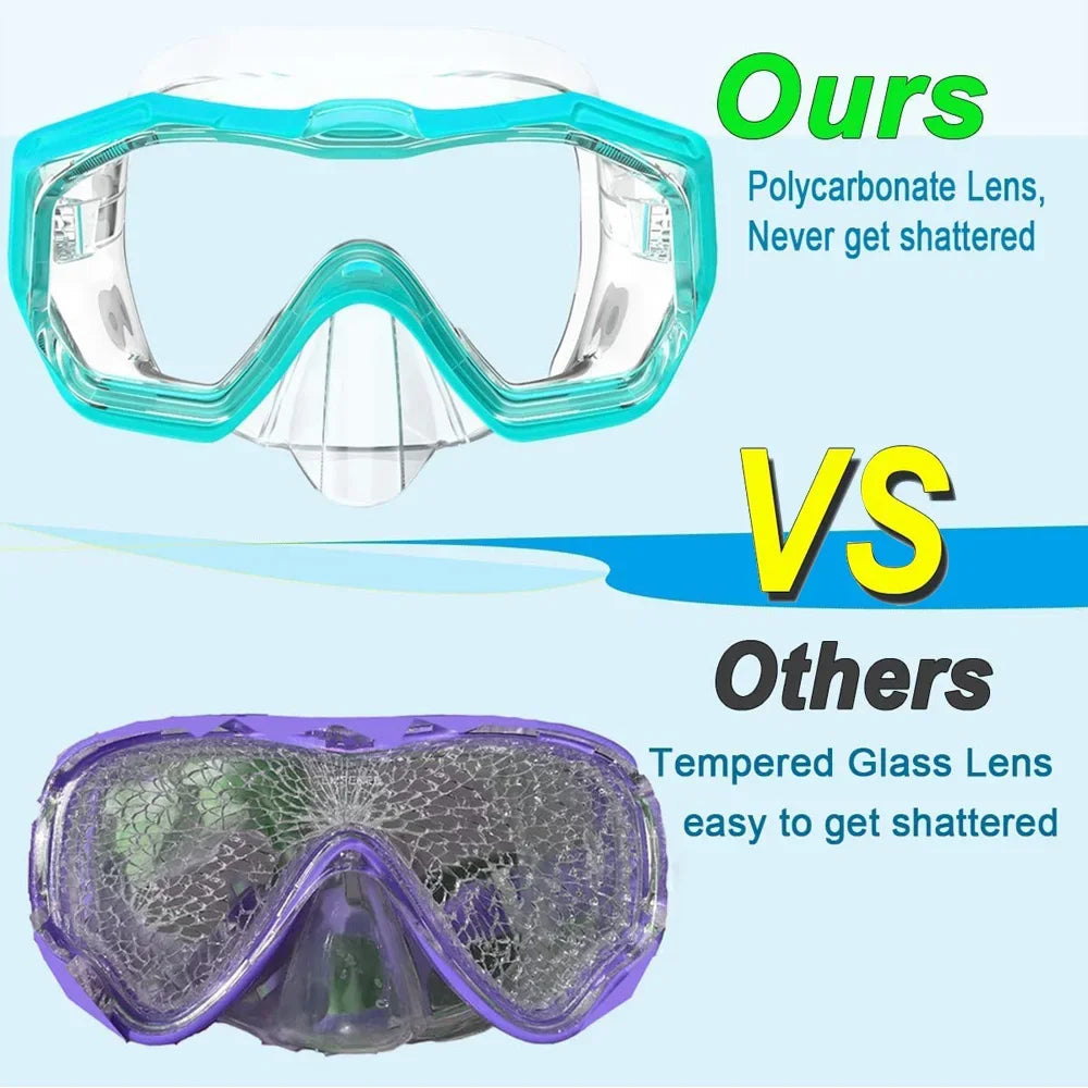 Kids Snorkel Mask 3 Windows Panoramic Wide View HD Three-Lens Adjustable Scuba Snorkeling Swimming Diving For Youth and Child