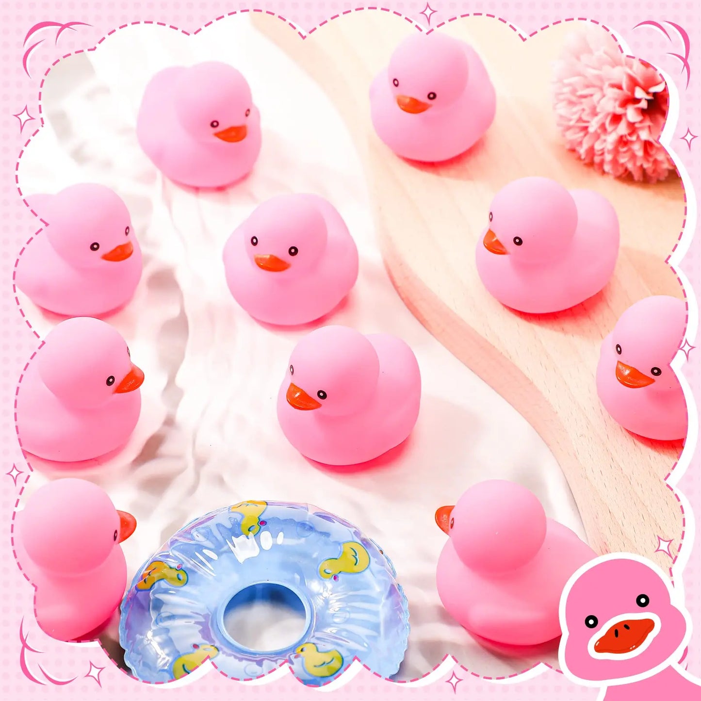 10-200pcs Pink Rubber Duck Bath Toys, Mini Squeak Ducks Bulk for Tiny Baby Shower Preschool Bathtub Toy Pool Party Supplies