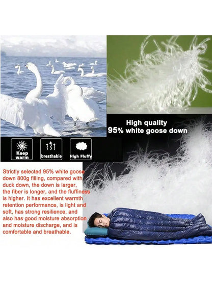 Outdoor camping, down sleeping bag, Ultralight and warm, 95% white goose down 800g filling, envelope type, adult sleeping bag