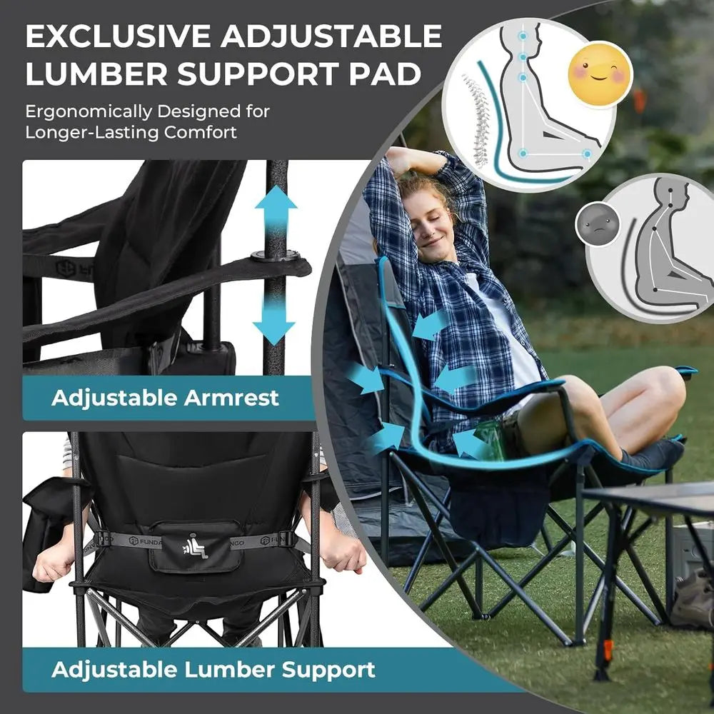 Oversized Camping Chairs for Adults, Heavy Duty Fold Up Sports Games Lawn Chairs, Extra Wide Big Man Outdoor Chairs with Padded