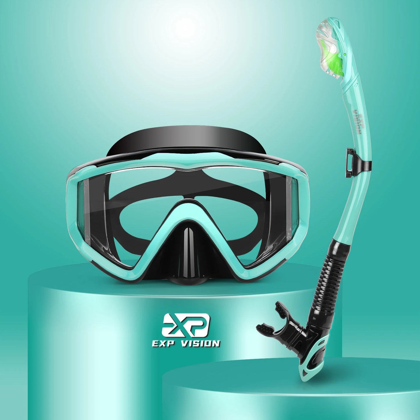 Dry Snorkel Set, Pano 3 Window Snorkel Mask, Anti-Fog Scuba Diving Goggle and Snorkel, Adult Snorkeling Swim Mask with  PC  Lens