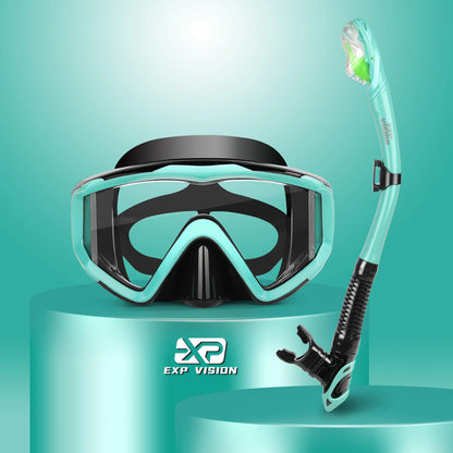 Dry Snorkel Set, Pano 3 Window Snorkel Mask, Anti-Fog Scuba Diving Goggle and Snorkel, Adult Snorkeling Swim Mask with  PC  Lens