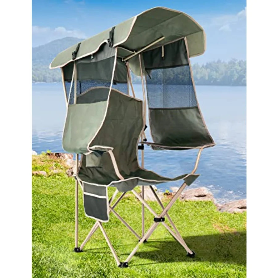 Folding Camping Chair with Shade Canopy for Adults Canopy Chair for Outdoors Sports with Cup Holder Side Pocket for Camp Beach