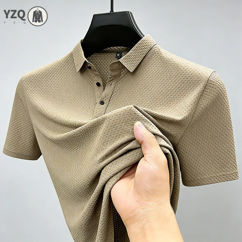 Men's Quick Dry Ice Silk Polo Shirt Short Sleeve Button Placket Jacquard Daily Wear