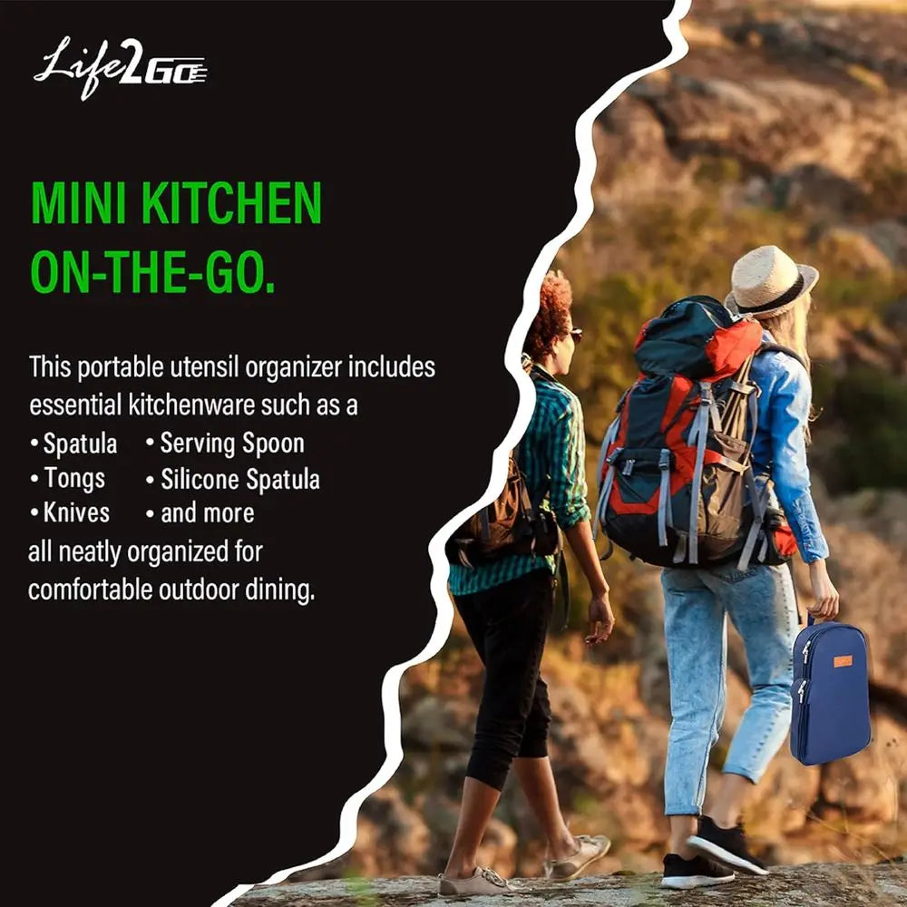 12 Pcs Camp Cooking Utensil Set & Outdoor Kitchen Gear Cookware Kit, Portable Compact Carry Case or Camping, Hiking, Travel, BBQ