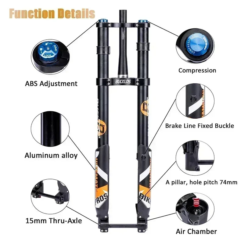 BUCKLOS Dual Crown Inverted Air Fork 26/27.5/29Inch DH MTB Air Suspension Fork 15*110mm Boost Fork E-bike Downhill Bike Parts