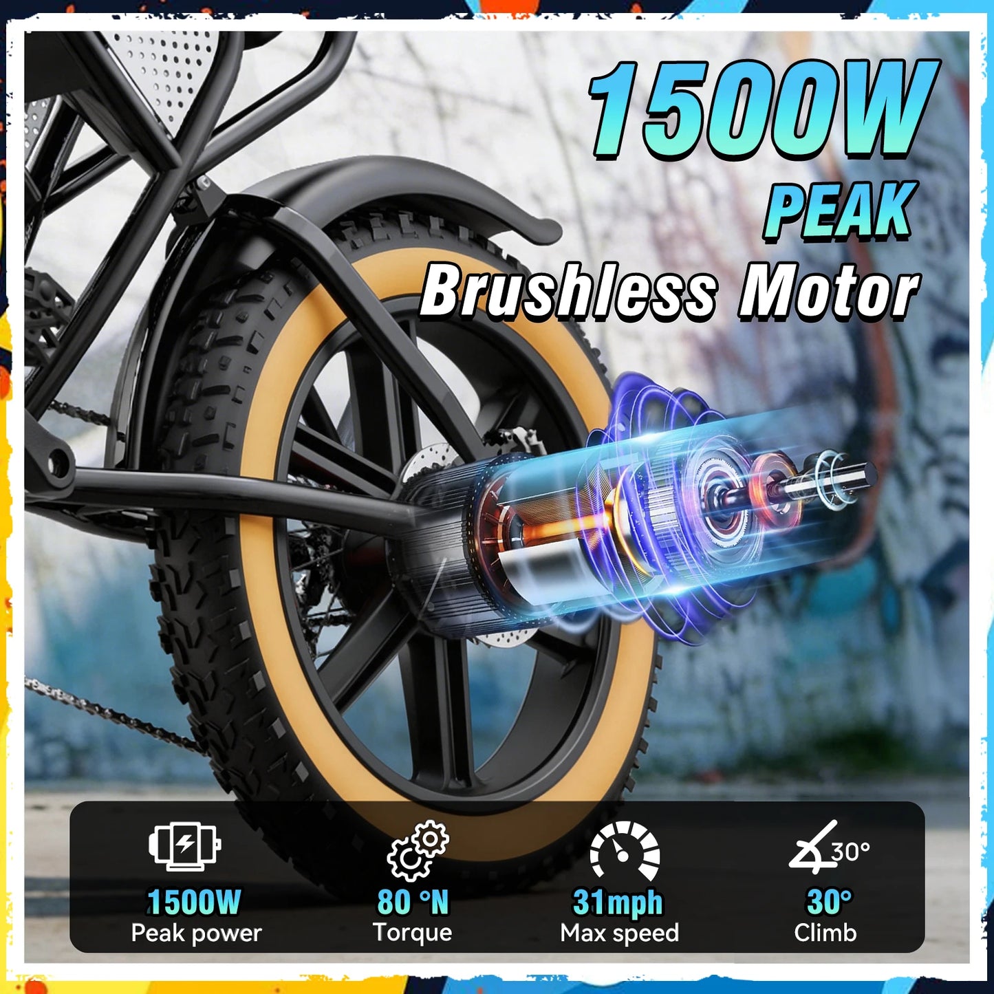 Ridstar LUXELITE30 Motor 1500W Electric Bike for Adults 31 MPH Battery 48V 15.6Ah  20" Electric Dirt Bike 7-Speed