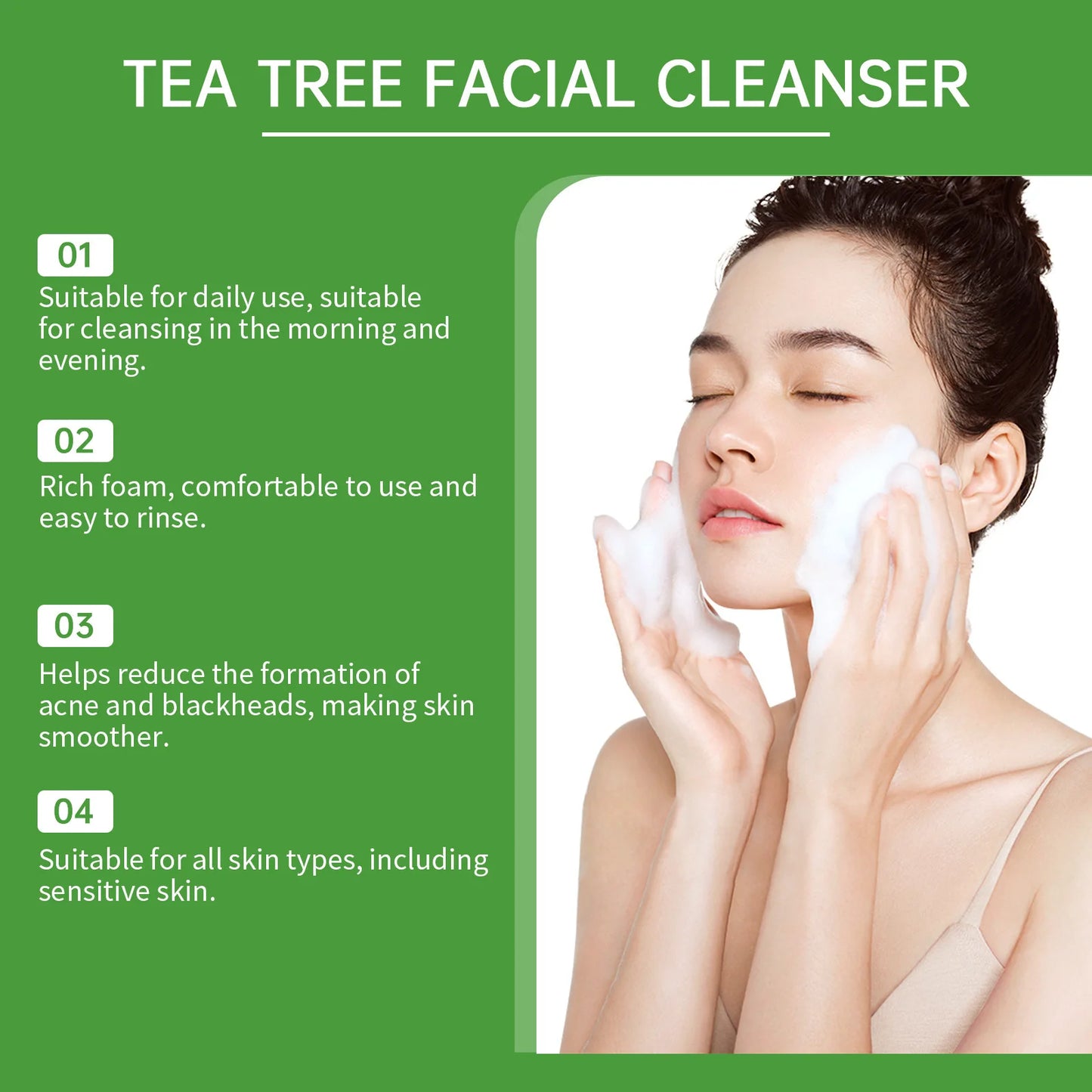 Tea Tree Facial Cleanser Acne Treatment Blackhead Removal Shrink Pore Exfoliating Cleaning Moisturize Oil Control Face Wash Gel
