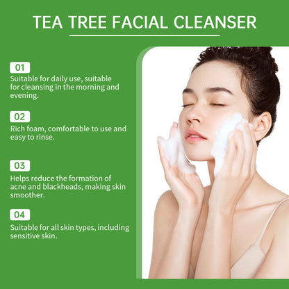 Tea Tree Facial Cleanser Acne Treatment Blackhead Removal Shrink Pore Exfoliating Cleaning Moisturize Oil Control Face Wash Gel