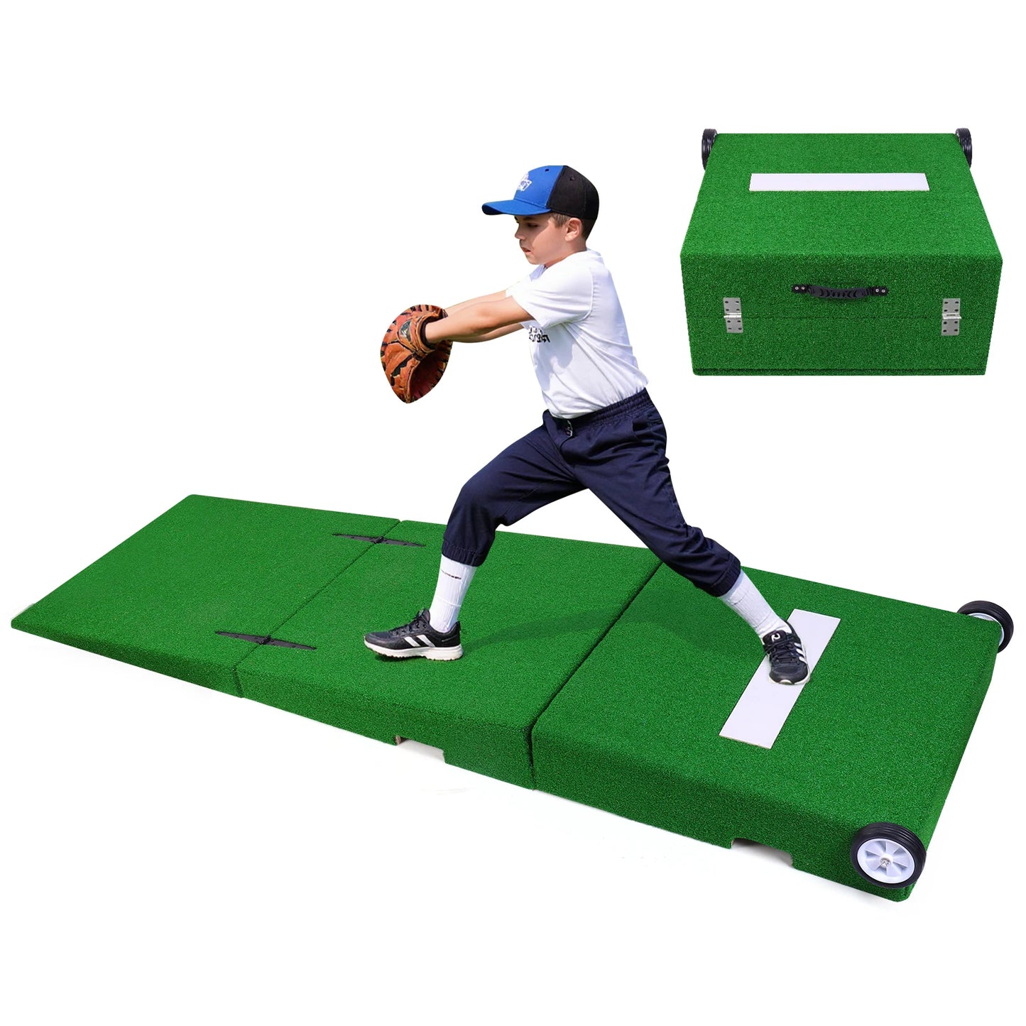 88x28x6 Inch Baseball Pitching Training Equipment with Carry Handle Portable Foldable Baseball Pitching Mound Set for Practice