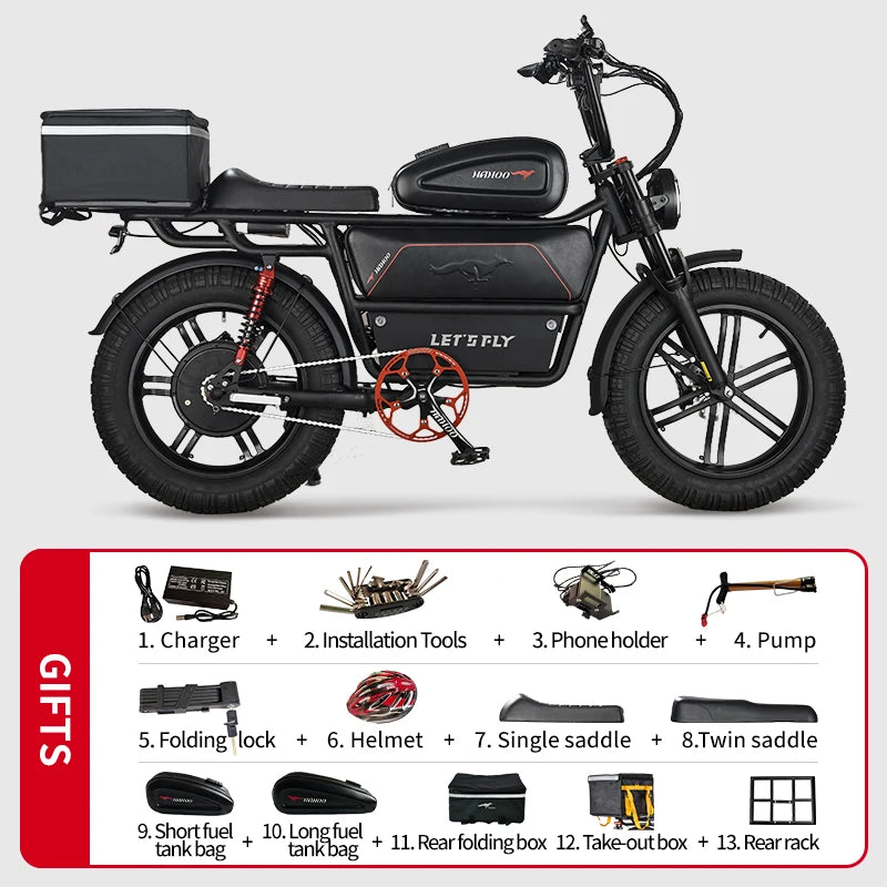 LET'S FLY Mountain bike 2000W 37MPH Adults City Electric Bicycle 48V 60AH 20 Inch Fat Tire  Courier E Bikes Oil Brake  Ebike