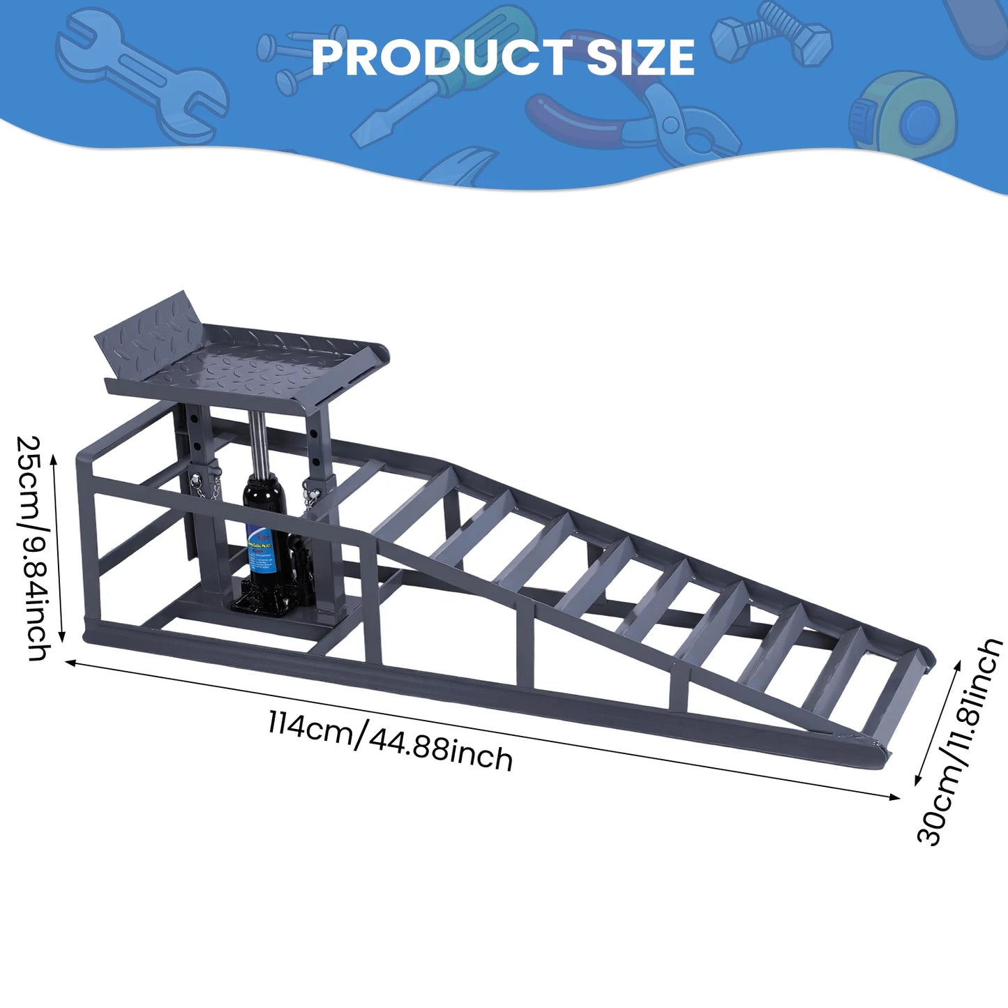 2 PCS Hydraulic Car Ramps Adjust Heights 9.8-15in Truck Wheel Ramps 5T/11000LBS Capacity for Home Garage Maintenance Oil Changes