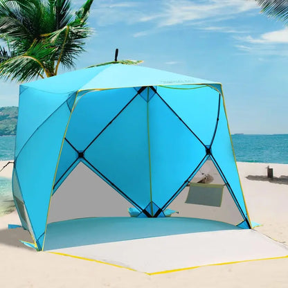 Pop Up Beach Tent, Portable Shade Sun Shelter UPF50 UV Protection for 4 Person Extendable Floor for Fishing Hiking Camping, Wate