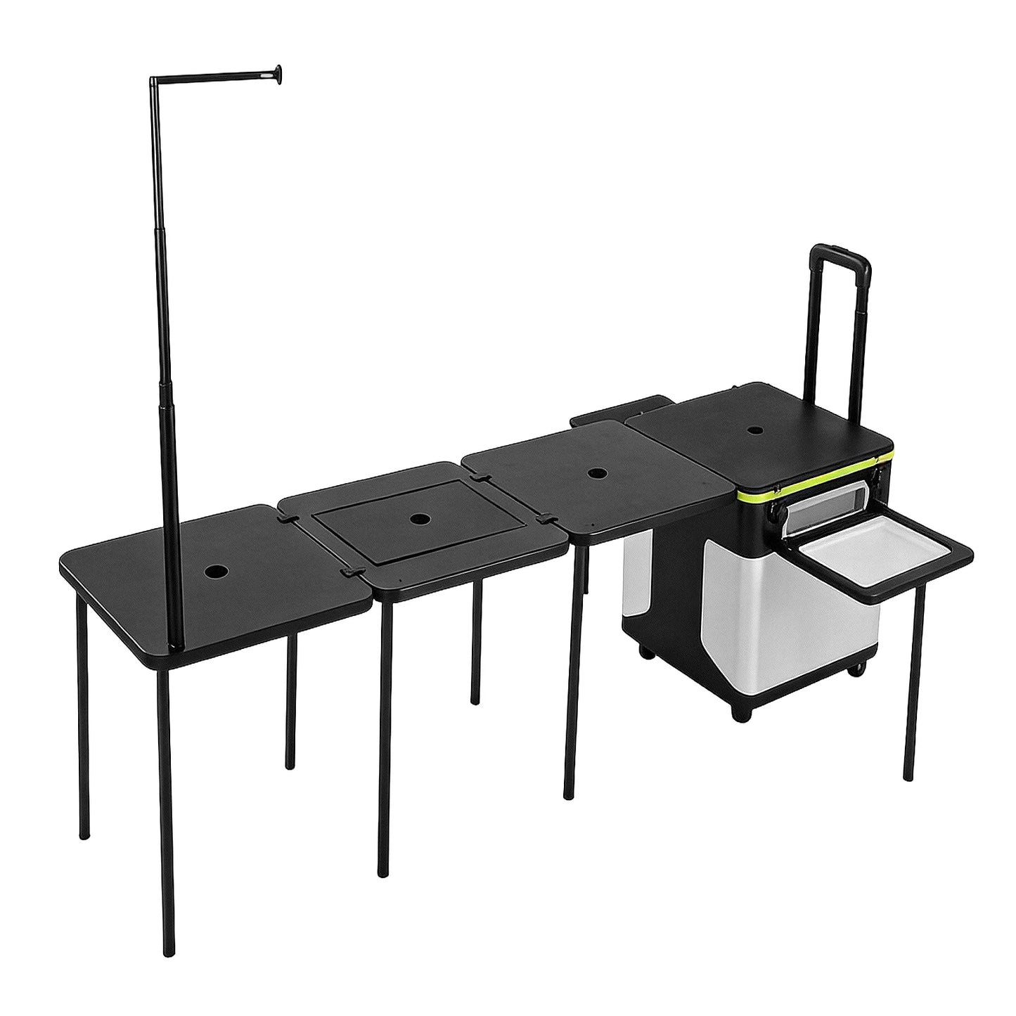 Rolling Master Cook Station with Wheels Folding Overland Camping Kitchen Table with Light Poles for Picnic Beach RV Traveling