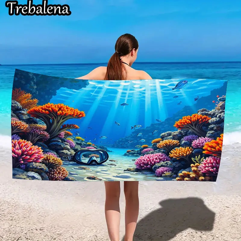 30*60inch Ultra-Soft Beach Towel with Vibrant Coral Reef Scene Beach Towel