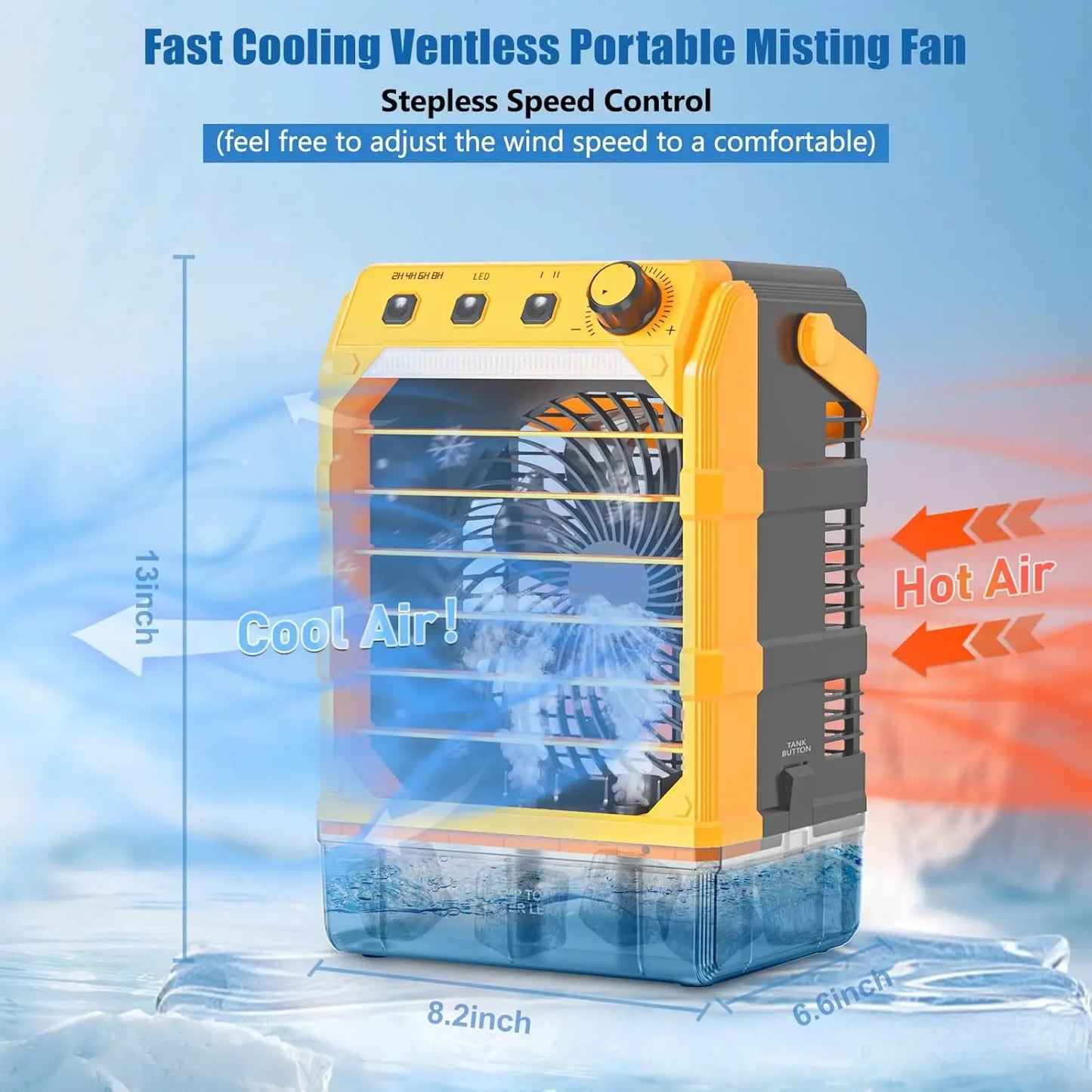 Portable Misting Fan with USB Power, 7 Lights, Timer & Large Water Tank for Camping Office Bedroom Cooling