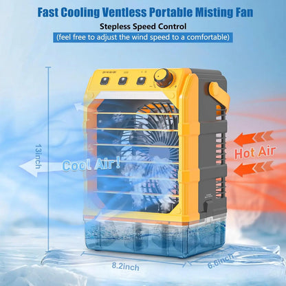 Portable Misting Fan with USB Power, 7 Lights, Timer & Large Water Tank for Camping Office Bedroom Cooling