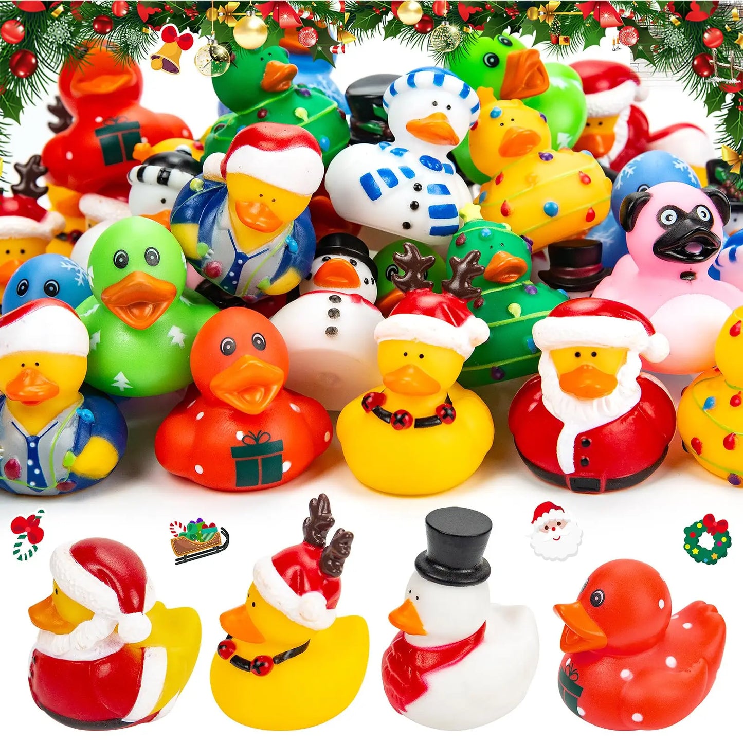 2/6/12 Christmas Rubber Ducks 2.16" Funny Rubber Ducks Christmas Eve Thanksgiving Day Assortment Duckies Toys for Jeep Ducking