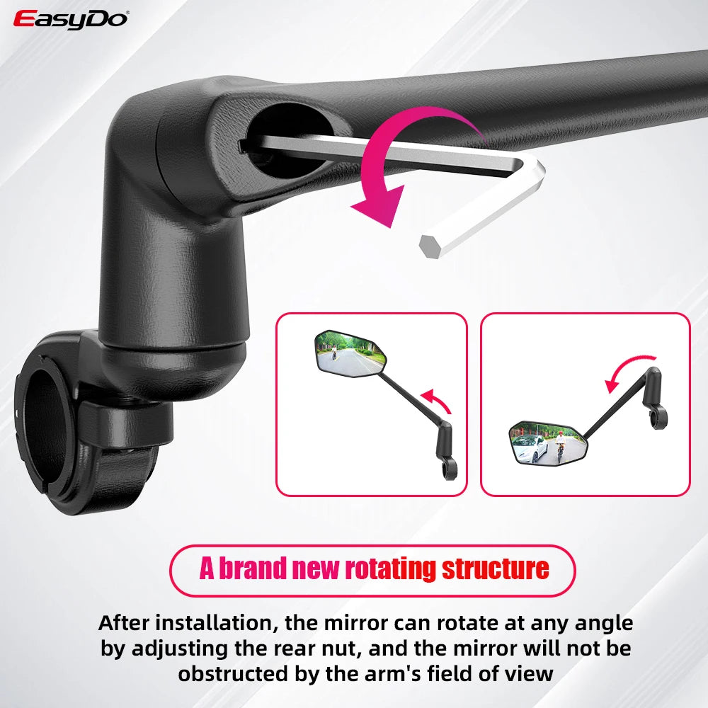 EasyDo Bike Mirror Electric Bike Handlebar Rearview Mirror with 360 Rotatable bike Extended Mirror Arm for Road Mountain Cycling