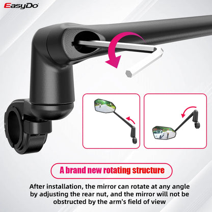EasyDo Bike Mirror Electric Bike Handlebar Rearview Mirror with 360 Rotatable bike Extended Mirror Arm for Road Mountain Cycling