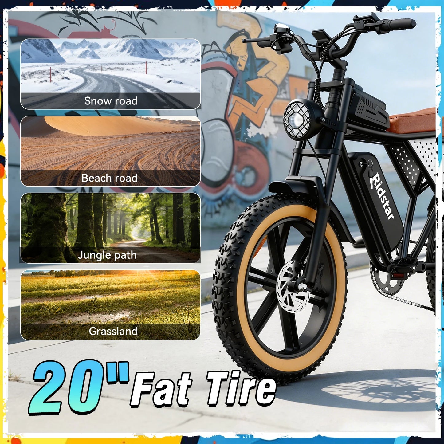 Ridstar LUXELITE30 Motor 1500W Electric Bike for Adults 31 MPH Battery 48V 15.6Ah  20" Electric Dirt Bike 7-Speed