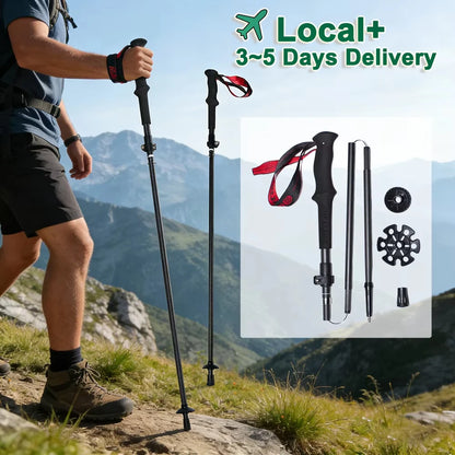 Local+ 100% Carbon Fiber Trekking Poles Folding Outdoor Telescopic Walking Hiking Accessories Nordic Mountain Climbing Stick